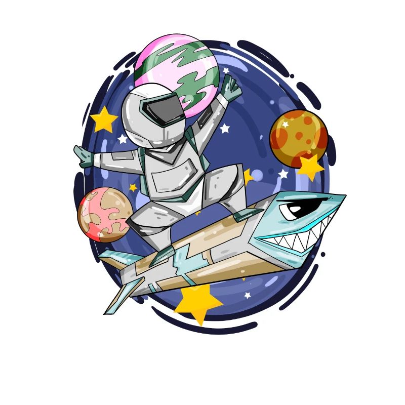 Astronaut boy in space with rockets