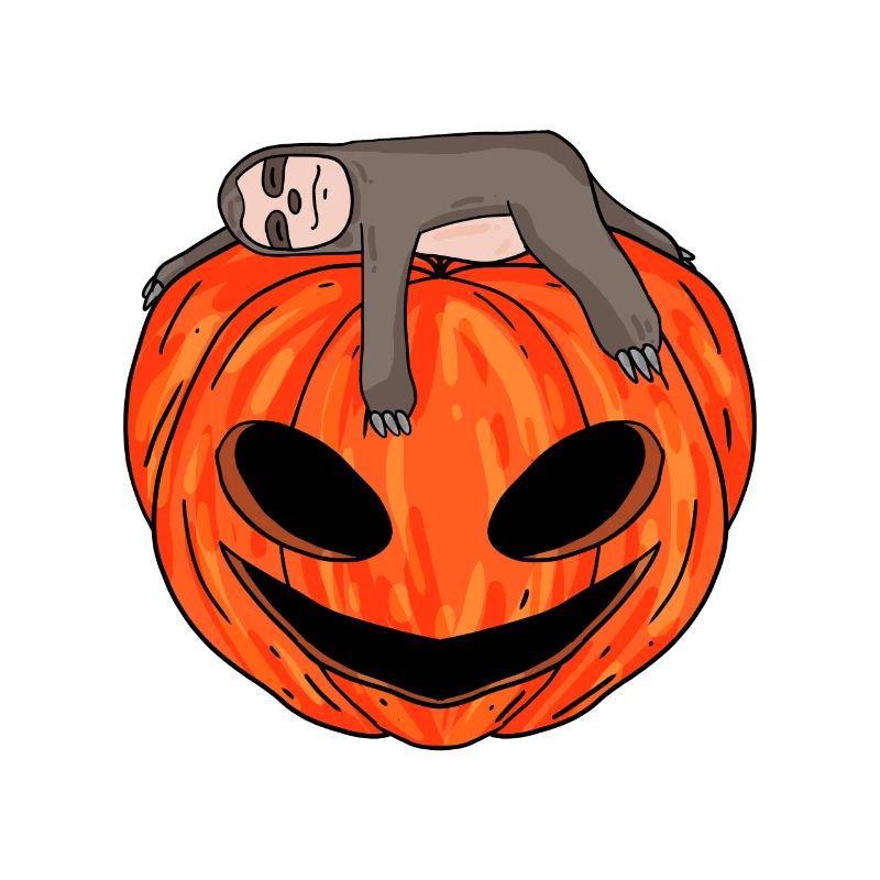 Sloth sleeping on pumpkin