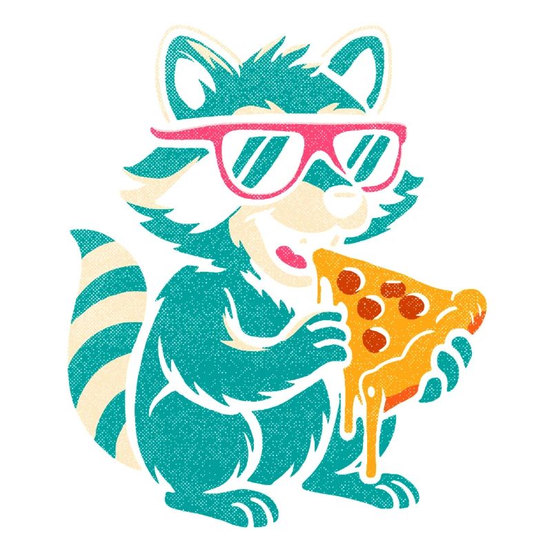 Waschbär mit Sonnenbrille isst Pizza