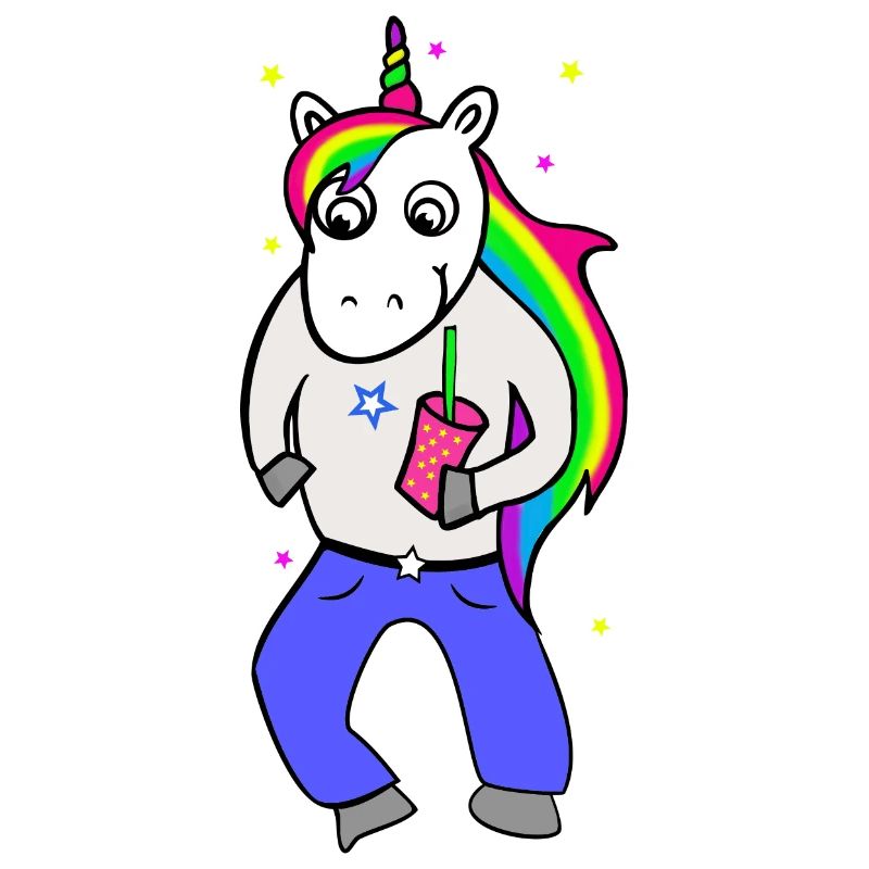 Einhorn Disco mit Getränk