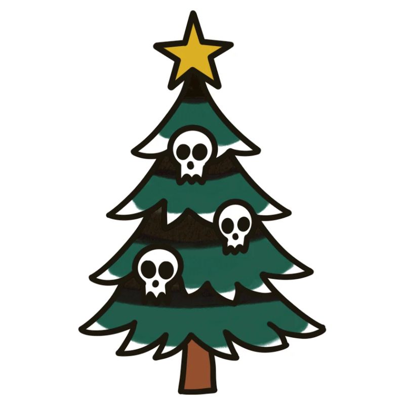 Düsterer Weihnachtsbaum mit Totenköpfen