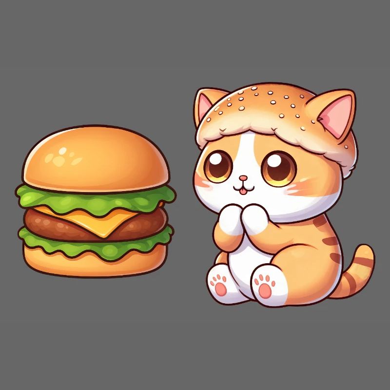 chat mignon dessin animé restauration rapide cheeseburger