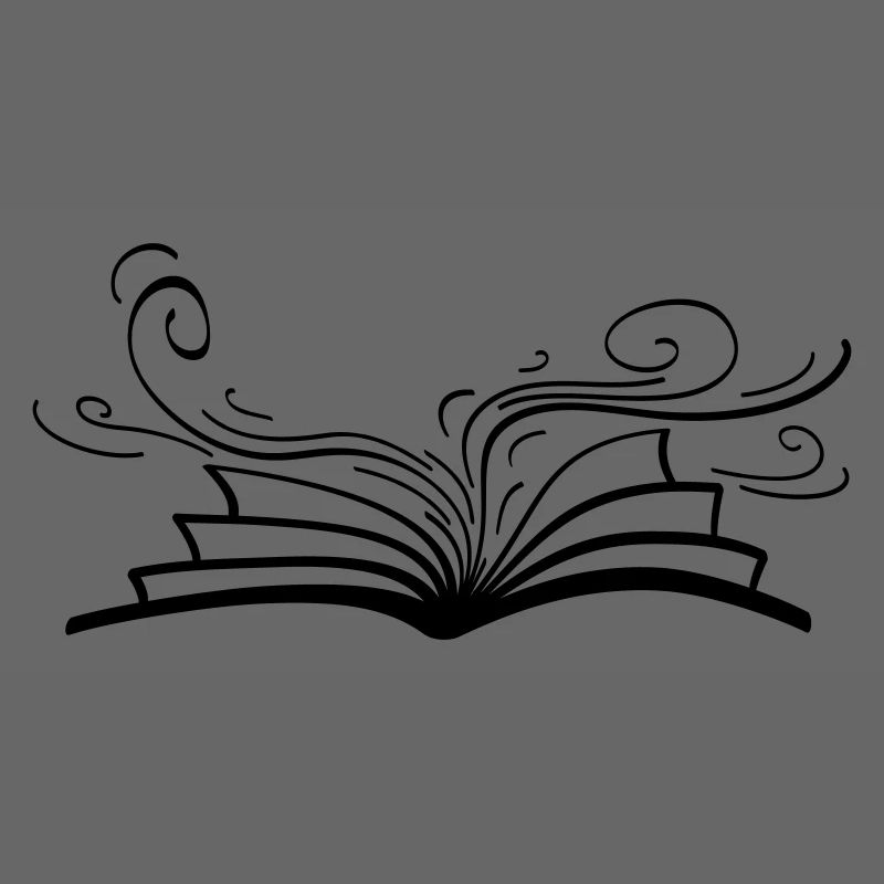 An open book from which graceful, flowing lines emerge