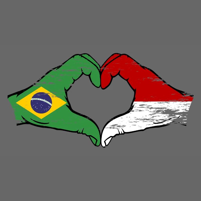 Brésil Monaco Drapeau Forme de Main Forme Coeur Utilisé