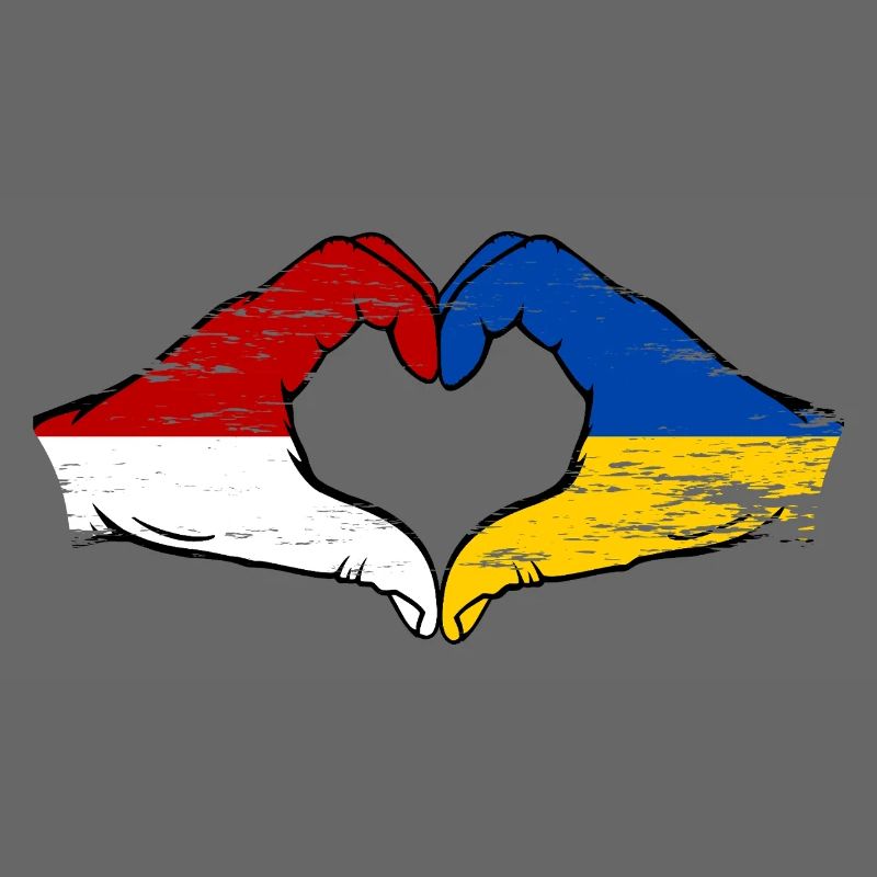 Monaco Ukraine Drapeau Forme Main Forme Coeur Utilisé