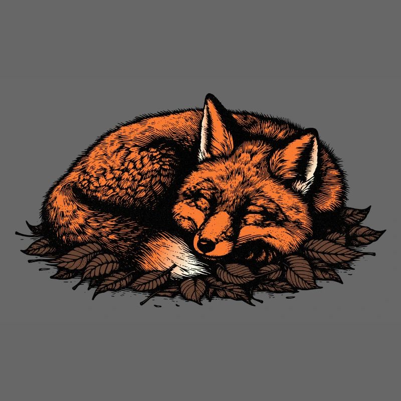 Sleeping fox on autumn leaves
