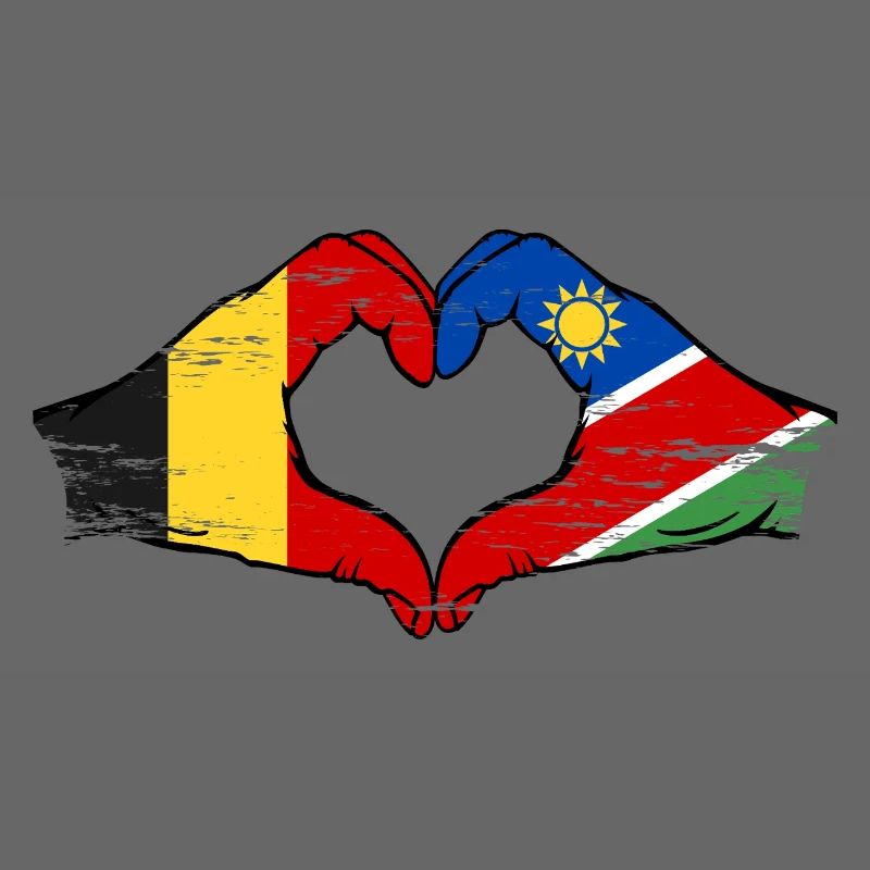 Belgium Namibia Flag Hands Heart Shape Used
