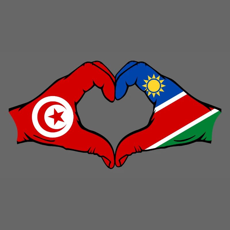 Tunisia Namibia Flag Hands Heart Shape Used