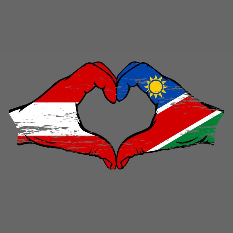 Austria Namibia Flag Hands Heart Shape Used