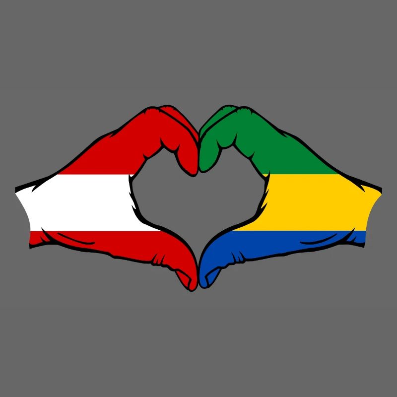 Drapeau de l'Autriche et du Gabon, mains en forme de cœur utilisées