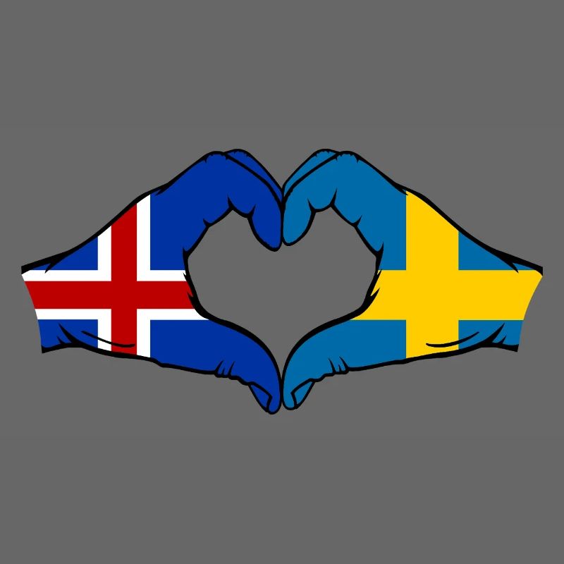 Islande Drapeau Suède Mains Forme de cœur