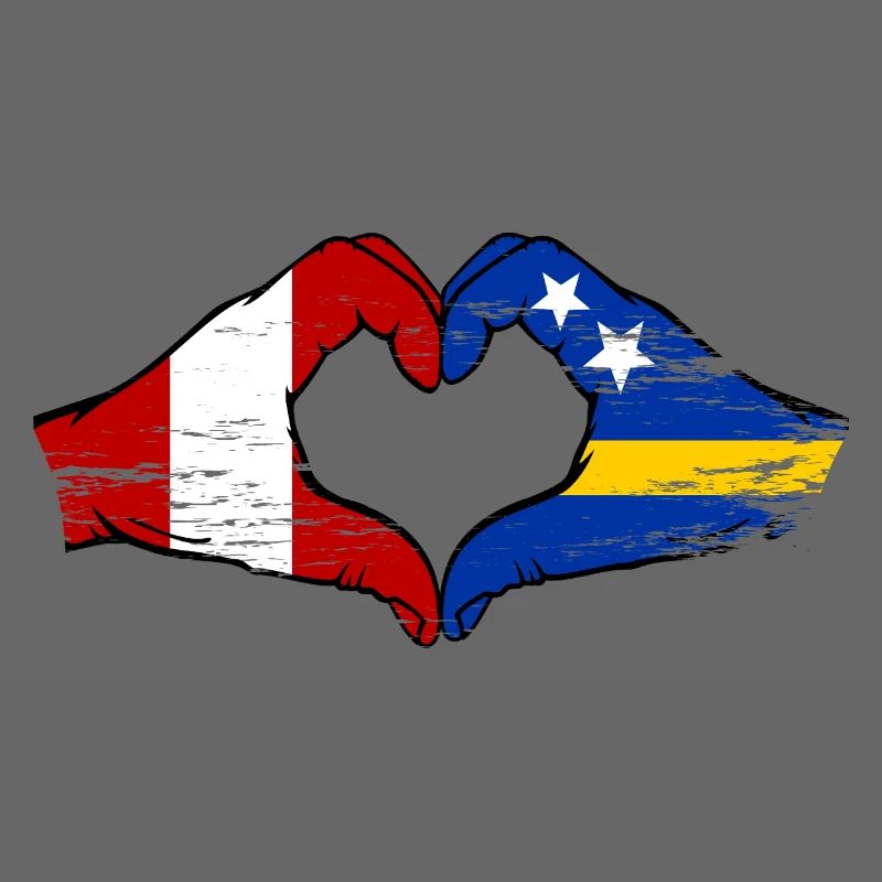 Mains du drapeau du Pérou de Curaçao en forme de cœur utilisées