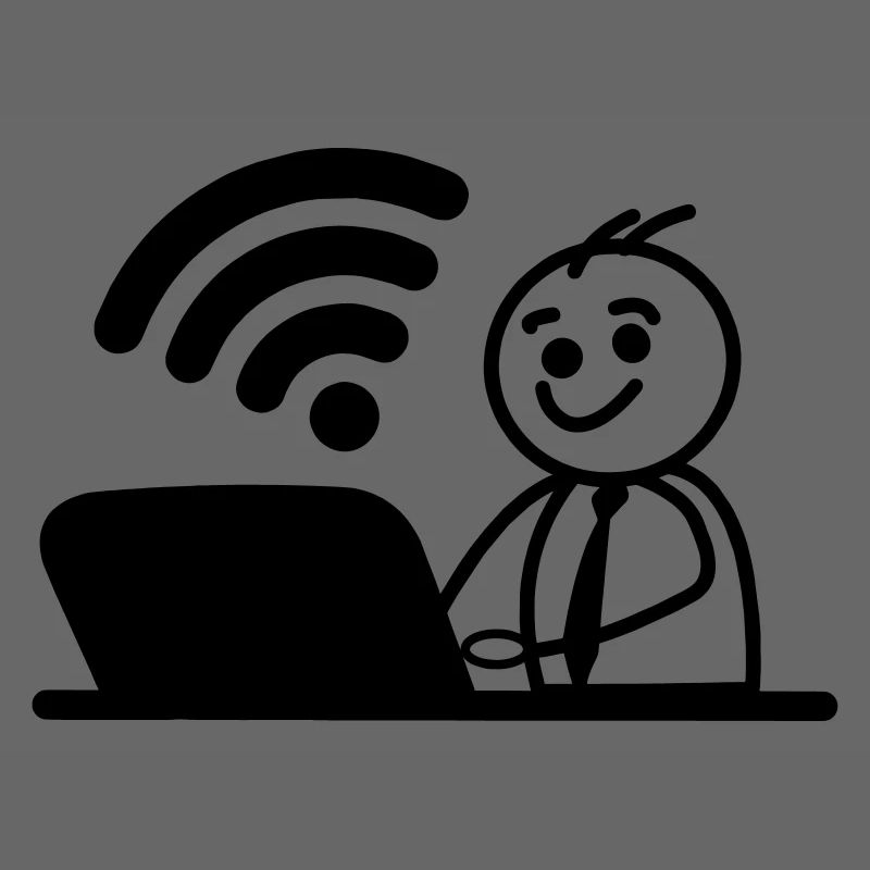 Glücklicher junger Mann auf Laptop-WLAN sendet eine Nachricht