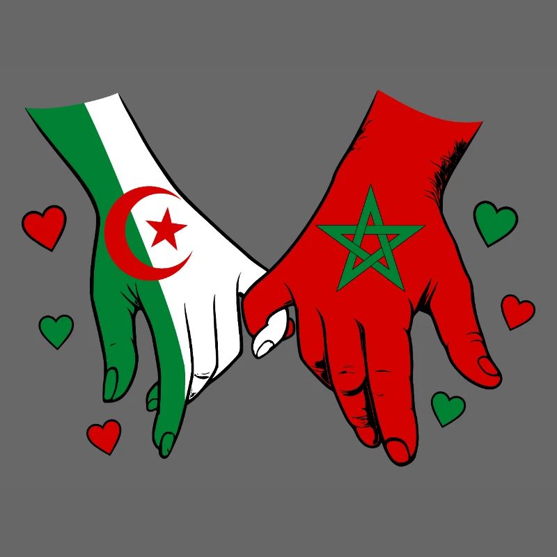Algérie-Maroc Drapeau main dans la main