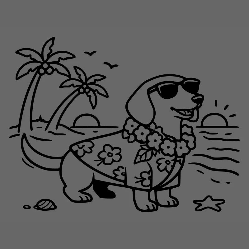 Vacances à Hawaï, mode vacances, teckel avec chien
