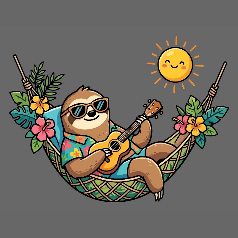 Sloth in hammock makes summer vacation beach