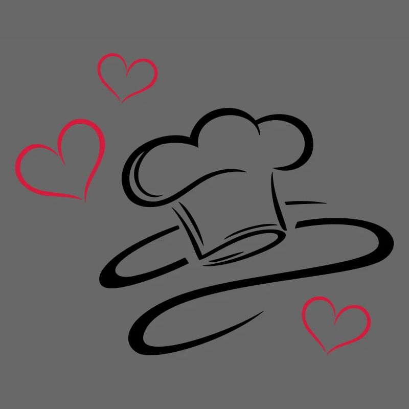 Cuisinier, logo, chapeau de chef avec trois coeurs