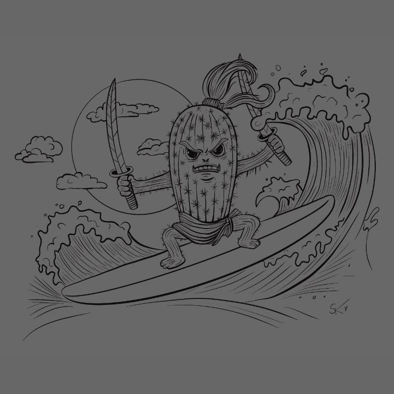 Surfer mit Samurai-Motiv