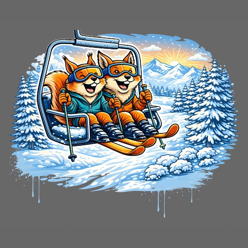Eichhörnchen & Fuchs im Skilift – Winterspaß