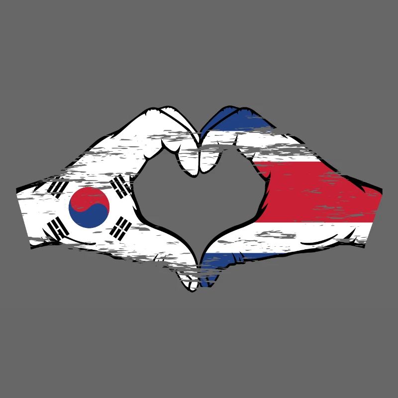 Corée du Sud Costa Rica drapeau mains forme de coeur utilisé