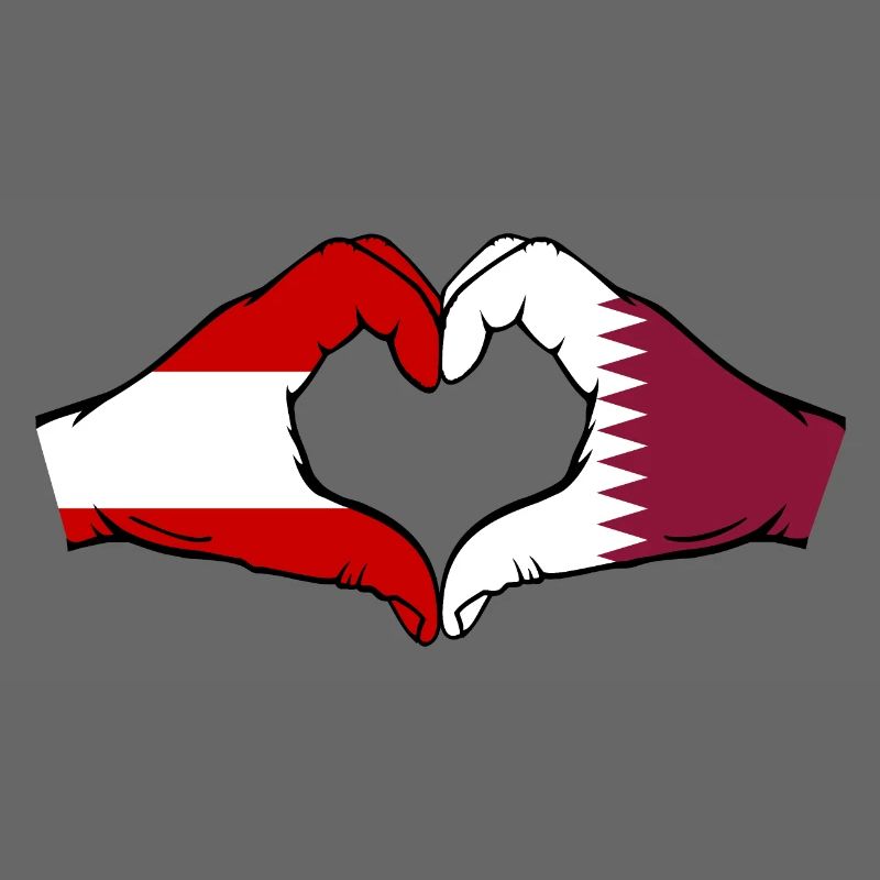 Austria Qatar Flag Hands Heart Shape