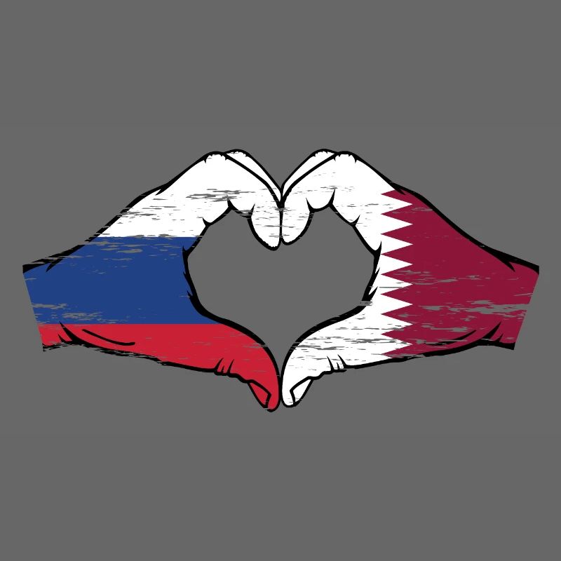 Drapeau de la Russie Qatar mains forme de coeur utilisé