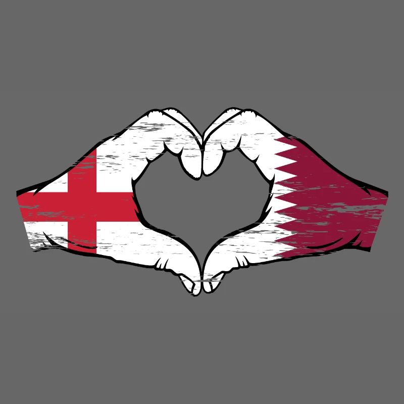 Angleterre Qatar drapeau mains forme de coeur utilisé