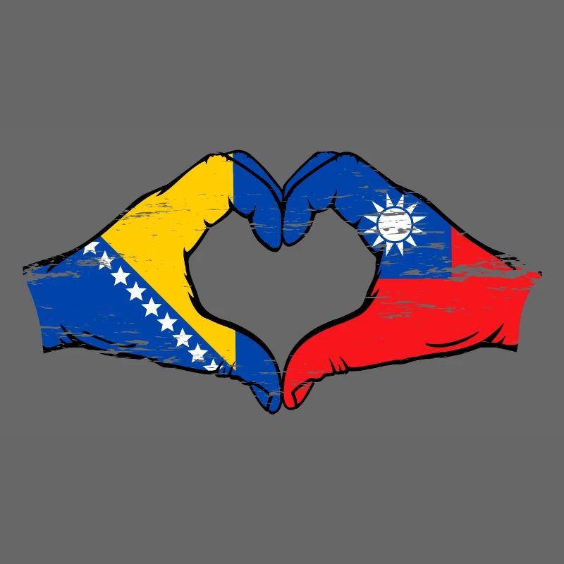 Bosnie Taiwan drapeau mains forme de coeur utilisé