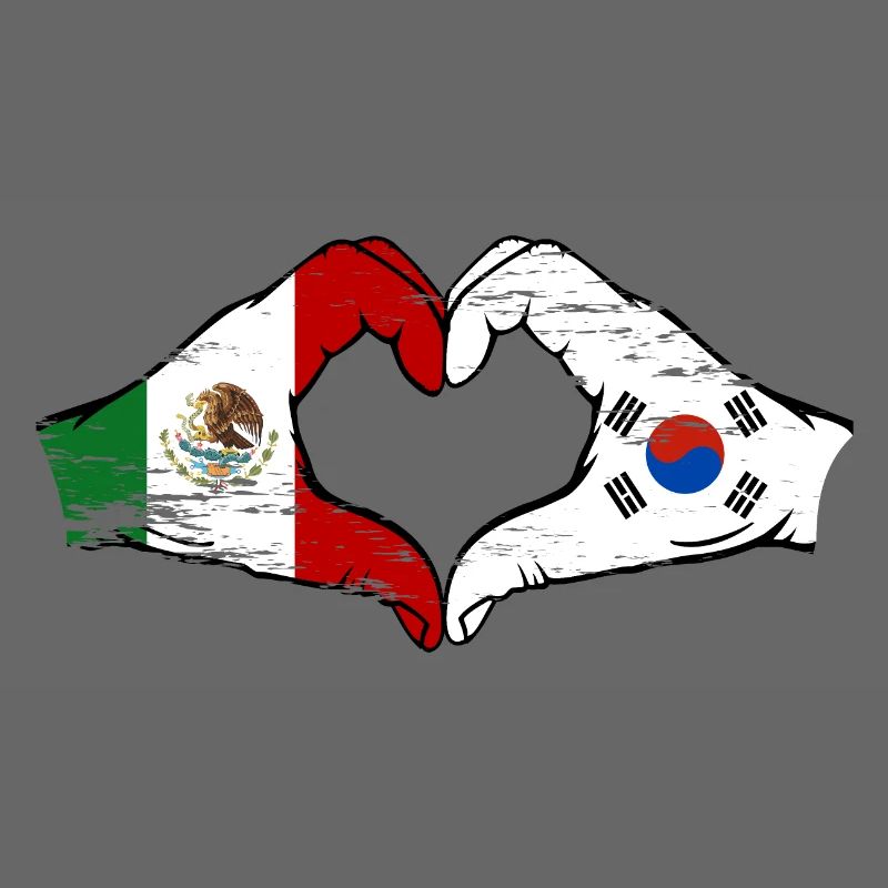 Mexique Corée drapeau mains forme de coeur utilisé