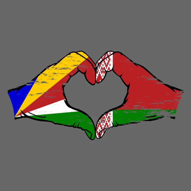 Seychelles Biélorussie drapeau mains forme de coeur utilisé