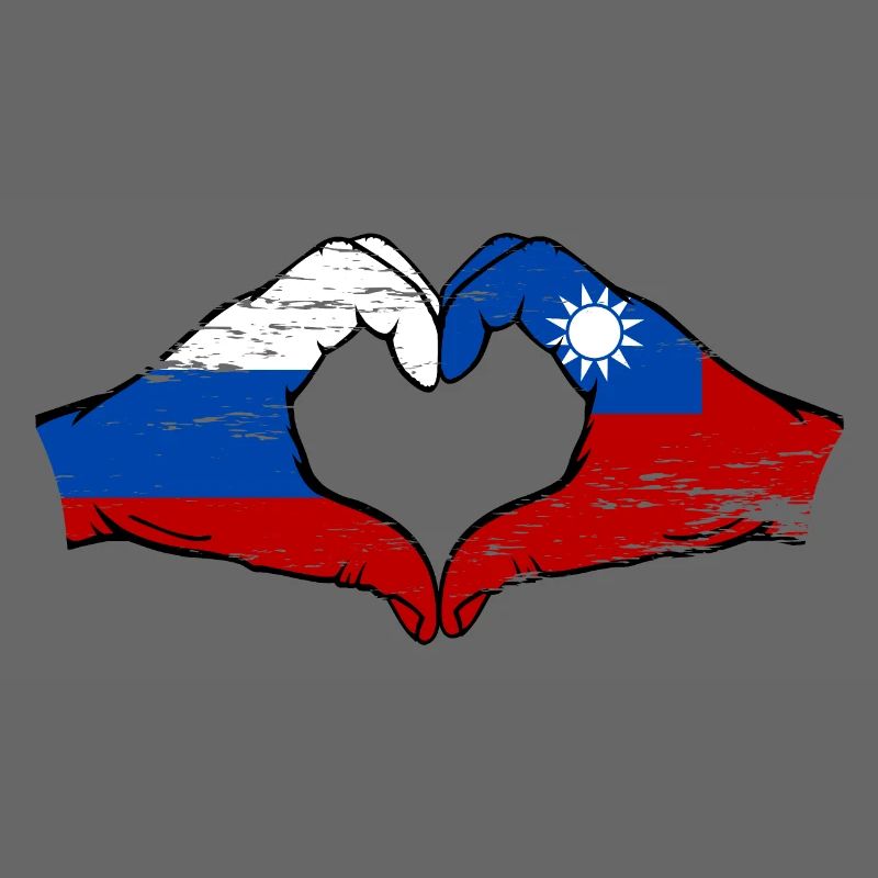 Russie Taiwan drapeau mains forme de coeur utilisé