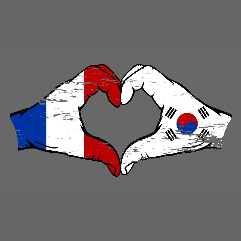 France Corée du Sud Drapeau Mains Coeur Forme Utilisé