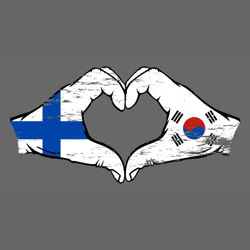 Finlande Corée du Sud drapeau mains forme de coeur utilisé