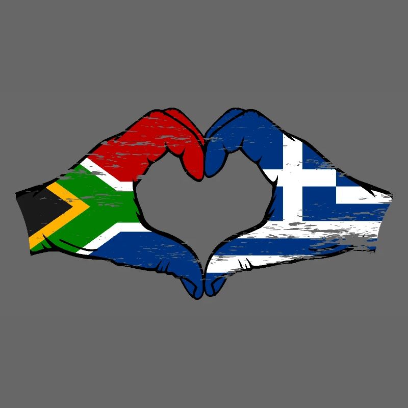 Afrique du Sud Grèce Drapeau Mains Coeur Forme Utilisé