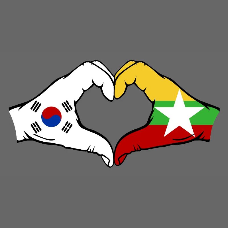 Corée du Sud Myanmar Drapeau Mains Coeur Forme