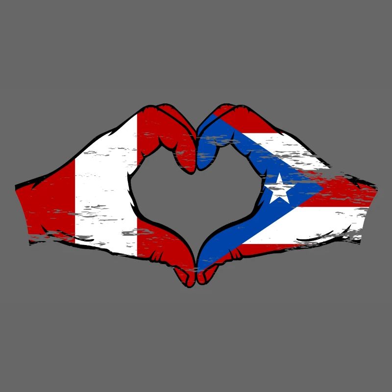 Pérou Porto Rico drapeau mains forme de coeur utilisé