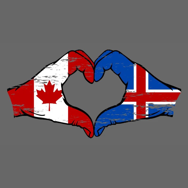 Canada Islande Drapeau Mains Coeur Forme Utilisé