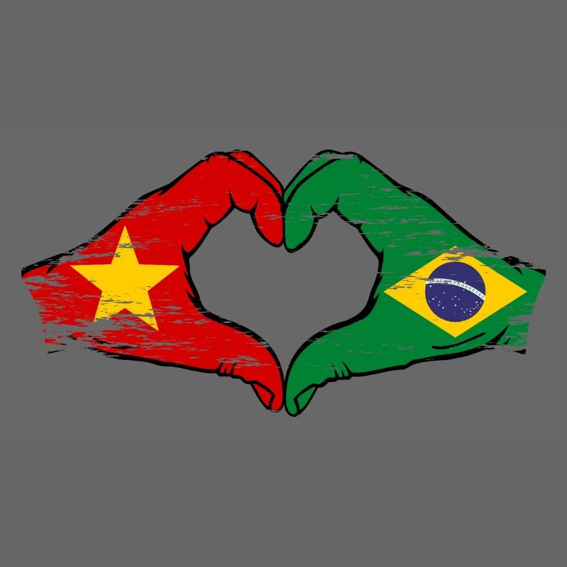 Vietnam Brésil Drapeau Mains Coeur Forme Utilisé