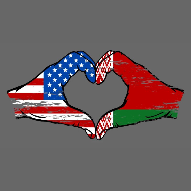 États-Unis Biélorussie drapeau mains forme de coeur utilisé