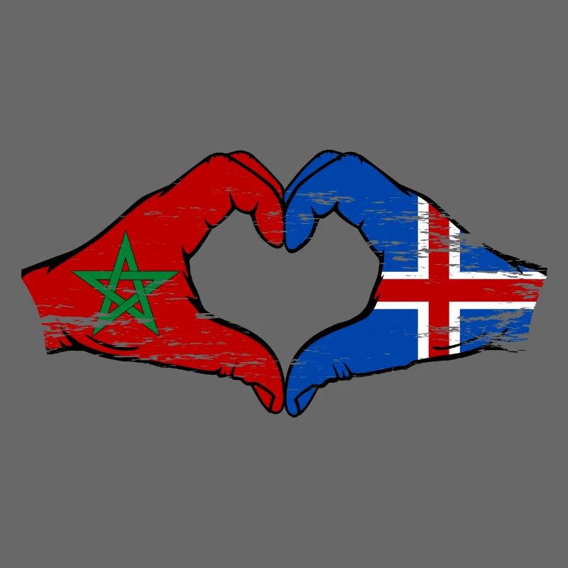 Maroc Islande Drapeau Mains Coeur Forme Utilisé