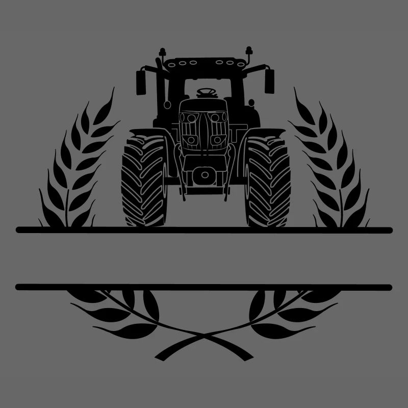 Traktor-Frontansicht im Lorbeerkranz