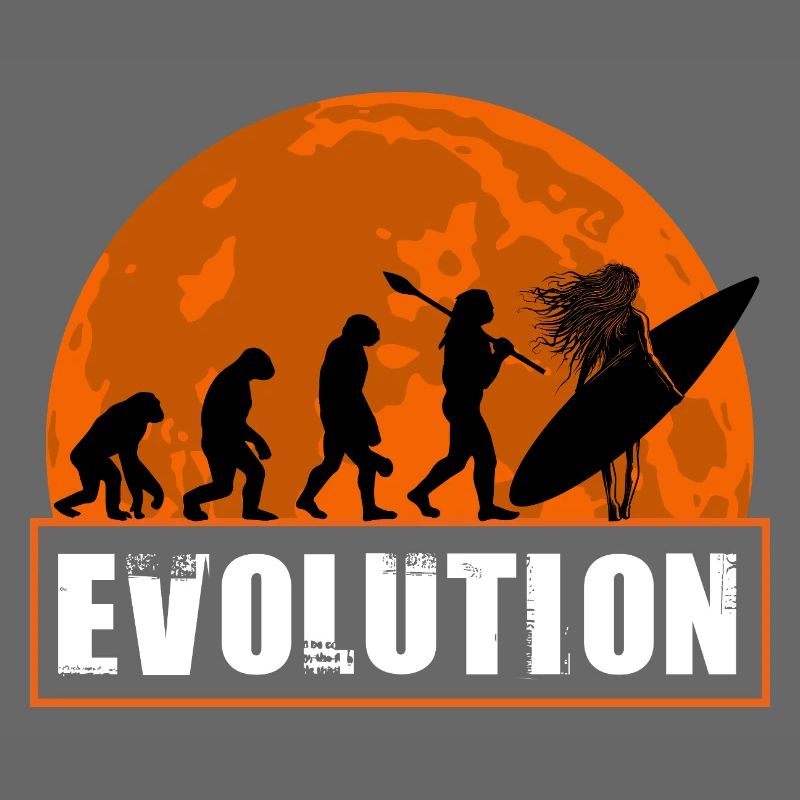 Evolution of Surfing Vintage Sunset Silhouette
