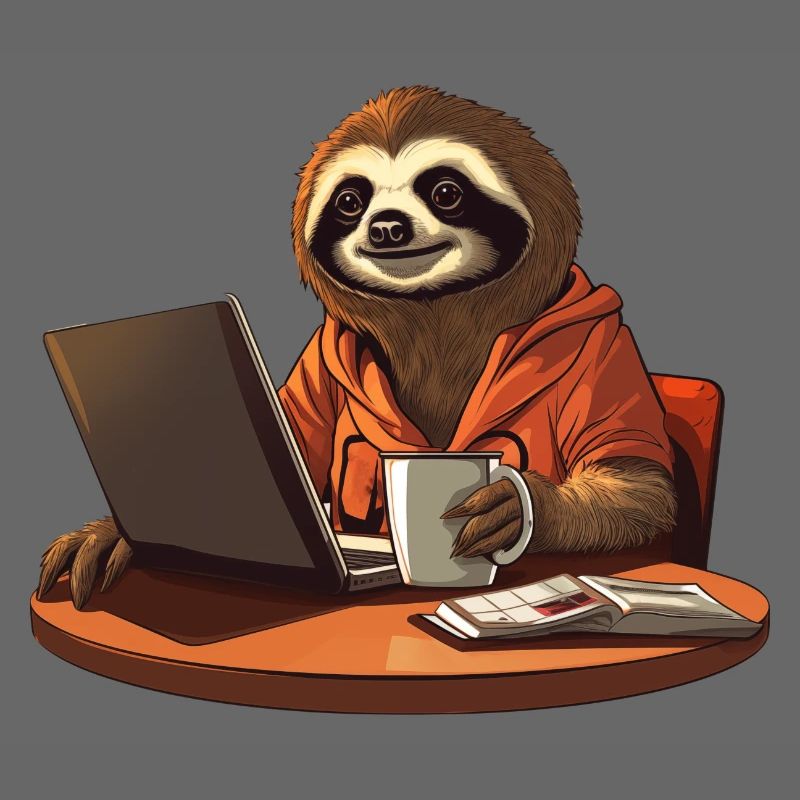 Sloth CEO - Relaxed Chef with Coffee and Lap