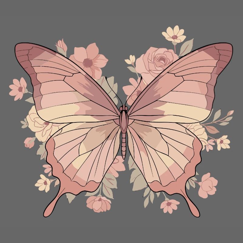 Papillon rose avec des fleurs