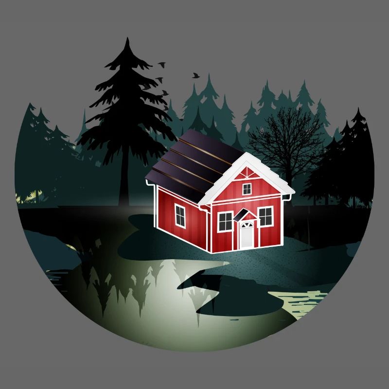 petite maison suédoise rouge à l'orée de la forêt