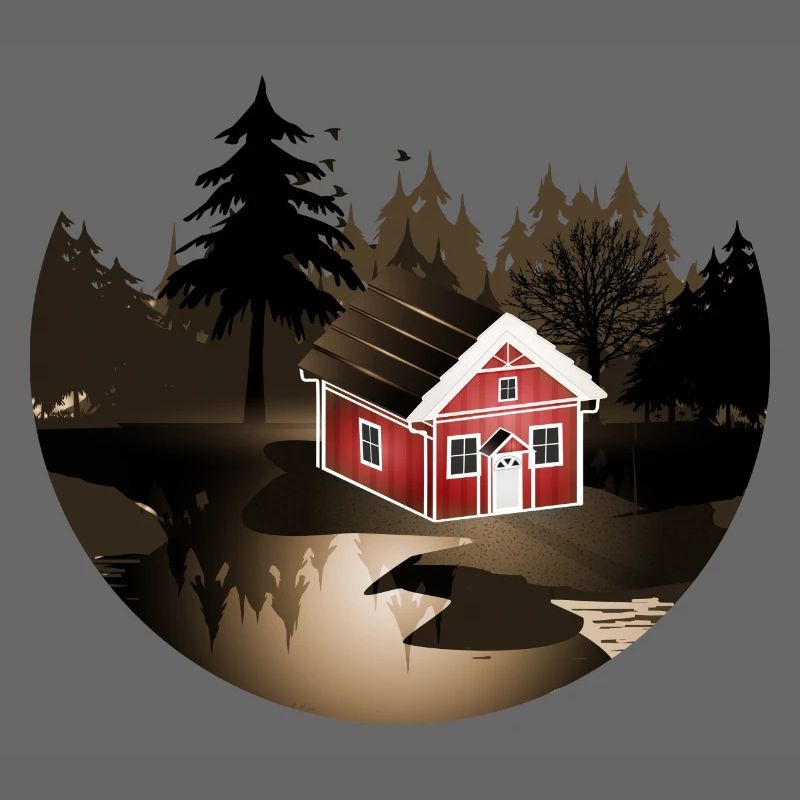 petite maison suédoise à l'orée de la forêt en sépia
