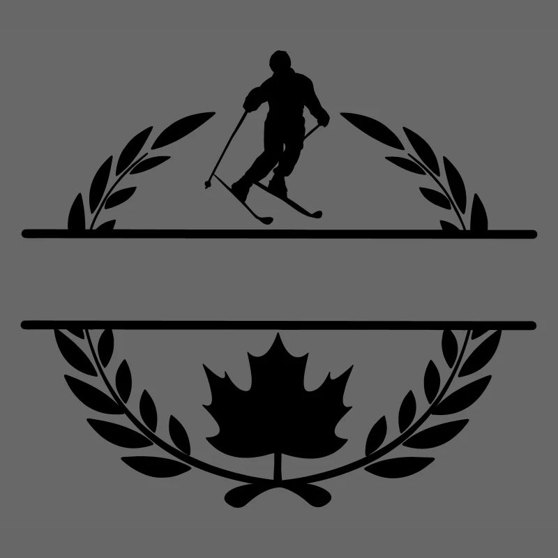 Feuille d’érable du Canada avec skieur, couronne de laurier de ski