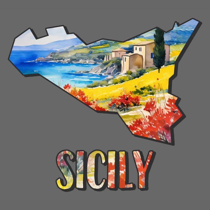 Carte à l’aquarelle de la Sicile