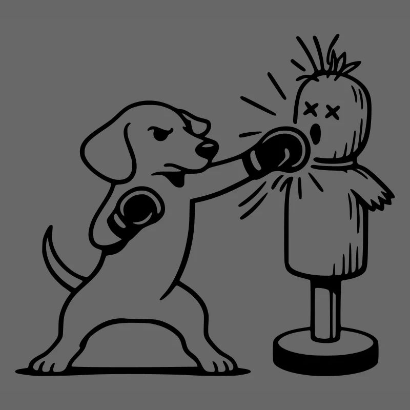 Sparring Dachshund Boxing Line Art