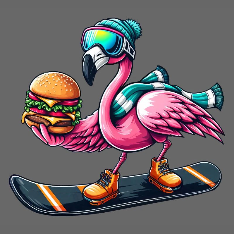 Flamingo Snowboard Hamburger Fun